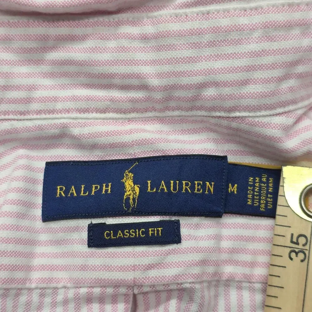 Ralph Lauren Shirt Mens M Pink Striped Button Down Classic Fit Long Sleeve